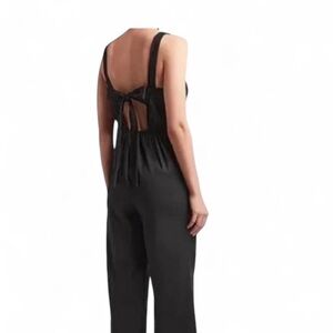 Express Women’s Small Black Linen Blend Vacation Peekaboo Bow Jumpsuit